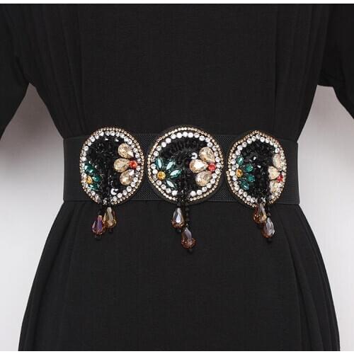 Womens runway fashion blingbling rhinestone beaded Cummerbunds female Dress Corsets Waistband Belts decoration wide belt R2418