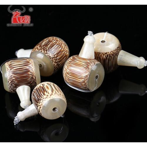 Golden silk is inlaid with natural horn Tibetan bucket - shaped buddhist head three - way DIY buddhist beads accessories