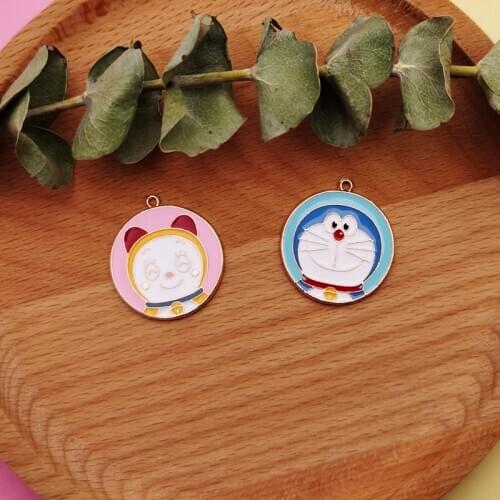 10pcs Cute Round Shapes Enamel Charms Floating Bell Cats Charms For Earrings Jewelry DIY Accessories Golden Base Metal Pendants
