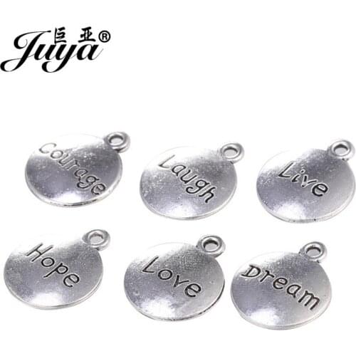 10pcs 14mm Lettering Metal Round Charms 6 Types of Text Pendant for Jewelry DIY Making Findings Fashion Handmade Accessories