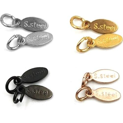 100% Stainless Steel tags S.steel Logo Print label jewelry accessories Connector Necklace Tail Charm Connectors Wholesale 50pcs