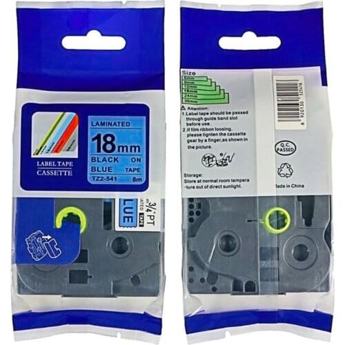 18mm Brother tz label tape tz541 Tze 541 Tze541 tz 541 tz-541 black on blue for P-touch label printer label maker ribbon tape