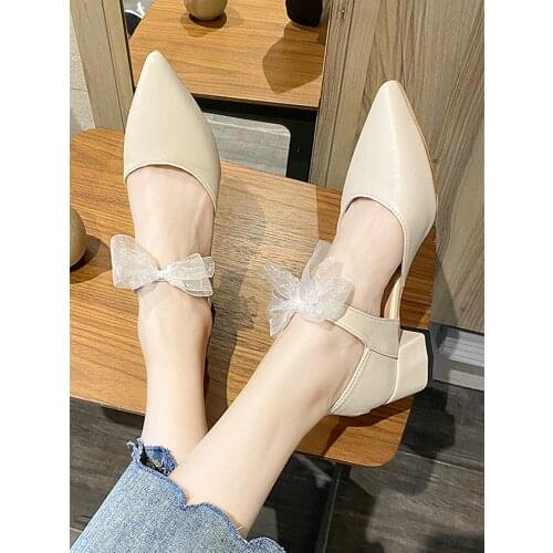 2021 spring and summer new ladies pointed toe shallow mouth single shoes wild fashion Mary Jane grandma shoes high heels