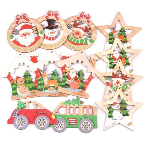 3pcs Wood Painting Christmas Tree Pendant Hanging Ornament Santa Claus Xmas Party Decor DIY Home Decoration 8.5x11cm cp2783