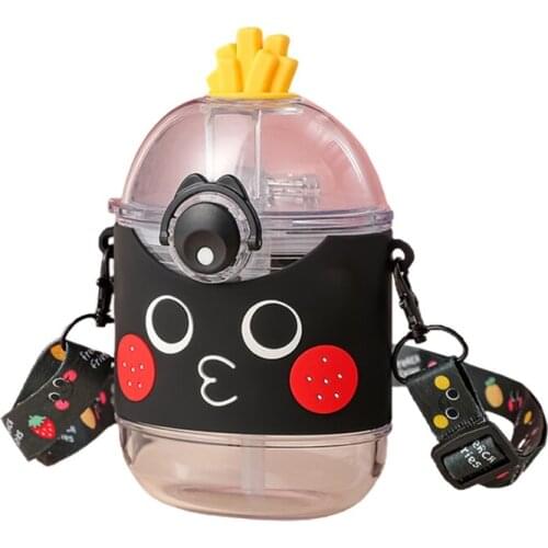 390ML Straw Cup Cute Sports Bottle Diagonally Spanned Drop Resistant Plastic Childrens Water Kettle for Travel Camping