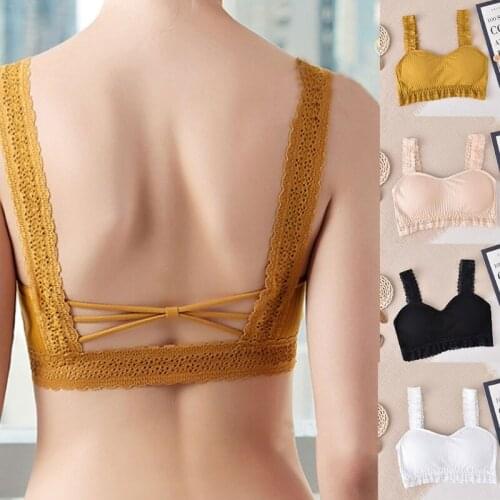 Women Sexy Lace Wide Strap Push Up Bralette Strappy Backless Solid Color Cami Bra Wireless Padded Underwear Lingerie