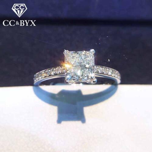 CC Rings For Women Silver Simple Fashion Jewelry Bridal Wedding Engagement Ring Cubic Zirconia Square Stone Bijoux Femme CC631