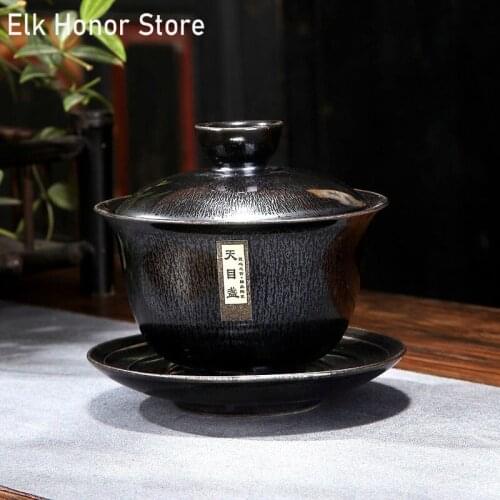Japanese Style Tenmu Glaze Porcelain Gaiwan Teabowl Household Ceramics Kung Fu Tea Master Pot Teapot Teaware Office Decoration