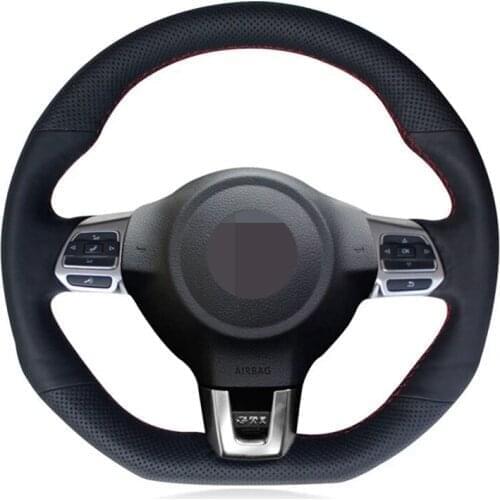Car Steering Wheel Cover Black Genuine Leather For Volkswagen VW Golf 6 GTI MK6 VW Polo GTI Scirocco R Passat CC R-Line 2010