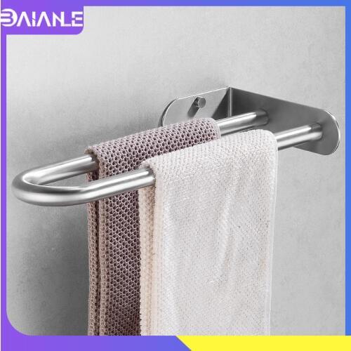Towel Holder Stainless Steel Doubel Towel Bar Holder Bathroom Towel Rack Hanging Holder Wall Mounted Toilet Clothes Hanger Shelf