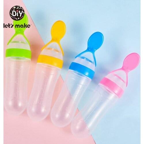 Lets Make Baby Training Rice Spoon Baby Squeeze Feeding Bottle Tableware Tool 90ml Safe Food Grade Silicone Children Dinnerware