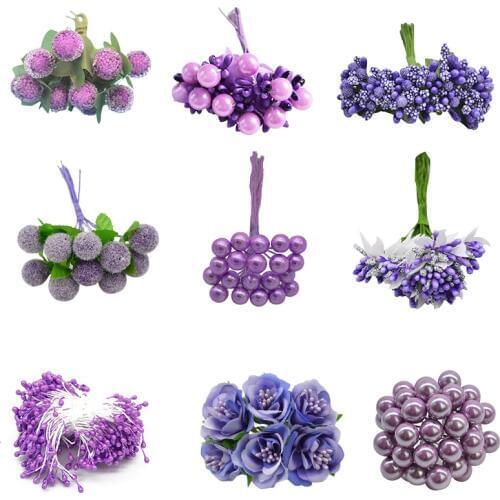 Purple Artificial Flower Stamen Handmade DIY Christmas Wedding Wreath Garland Berries Craft Wedding Birthday Xmas Decoration