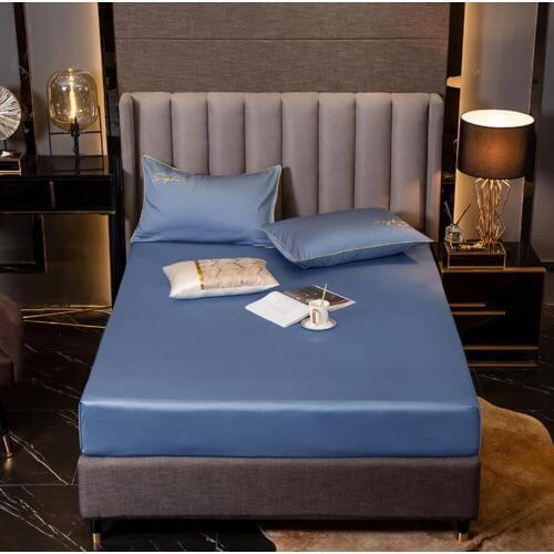 Blue Bedspread Mattress cover with Rubber band Solid color bed cover Soft Bed sheet pillowcases Full Queen size Couvre-lit