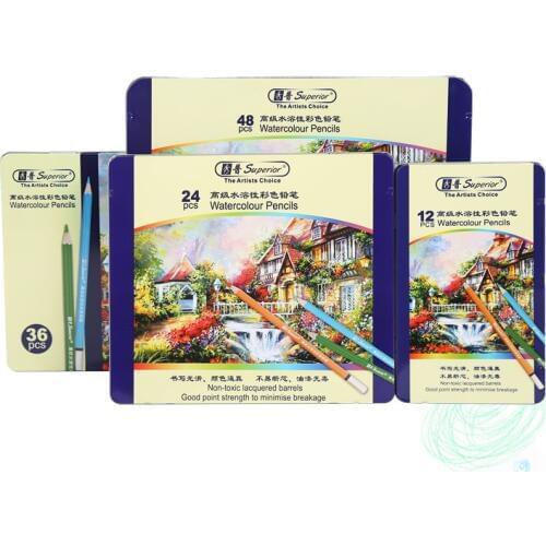 Superior Water soluble 72 color pencil, student professional art class painting, watercolour pencil