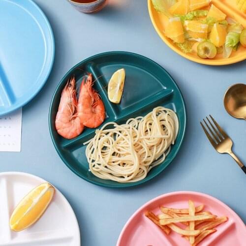 For One Person Ceramic Grid Plate Snack Plate Children Baby Plate Onion Ginger Garlic Multi-part Tray Plates Dinner Round Tray