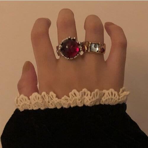 New Korea Vintage Crystal Inlaid Ring Charm Colorful Fashion Creative Shiny Geometry Rings Jewelry For Women Gifts Party