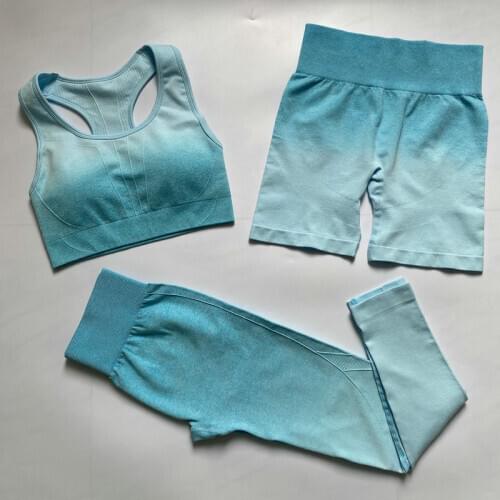 3PCS Ombre Yoga Set Seamless Sports Bra+Fitness Short+High Waist Sport Leggings Women Running Gym Clothing Sport Suit Sportswear