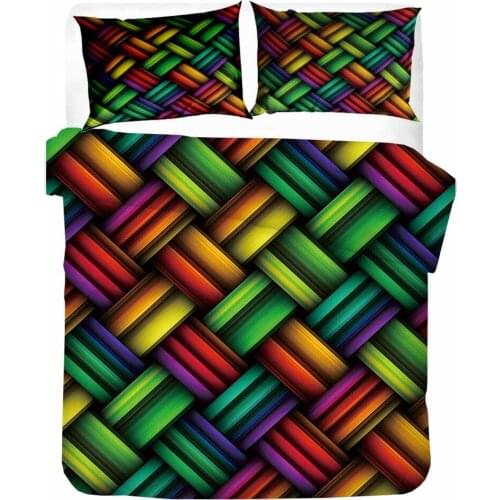 HELENGILI 3D Bedding Set Weaving style series rainbow pattern Print Duvet Cover Set with Pillowcase Bed Set Home Textiles