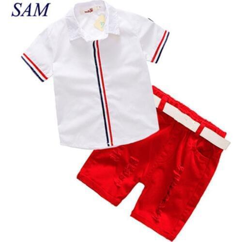 Baby Boys Clothing Sets Summer Childrens T Shirts + Shorts + Belt 3pcs Suits Bow Pants Sports Kids Clothes Fashion Clothes