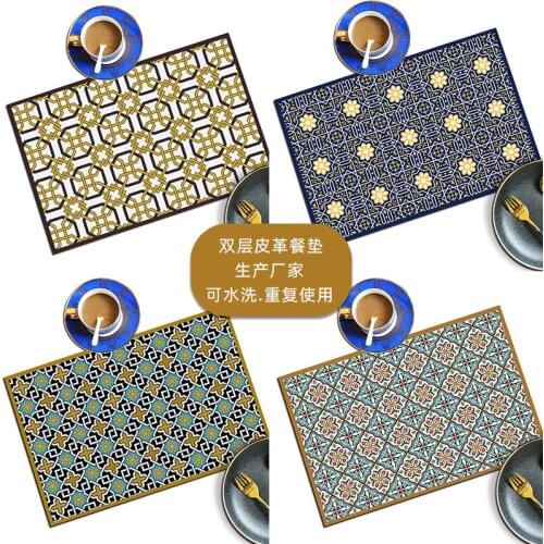 Mediterranean Style Bohemian Placemat Leather Washable Western Placemat Resistant Napkin Pad Rectangular