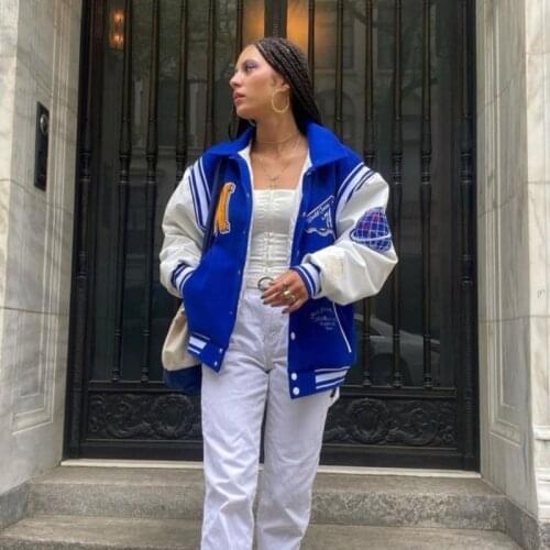 Neutrals Varsity Jacket Women Contrast Sleeve PU Leather Coats Embroidery Men Baseball Jackets Jaded Casual London Bomber Jacket