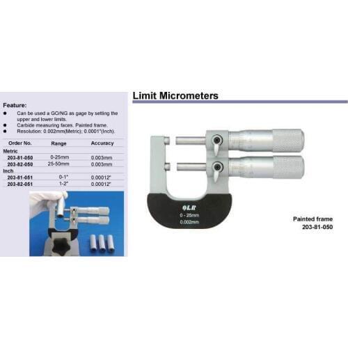 0.002mm limit micrometers adjustable gage 0-25mm 25-50mm outside micrometer