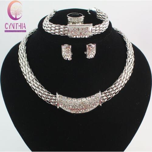 Fashion Silver plated crystal bridal jewelry sets Italian set for women girls wedding Jewelry sets