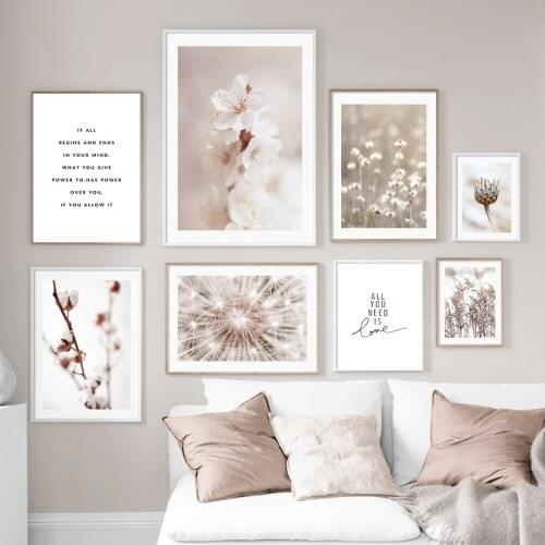 Beige Reed Dandelion Flower Cotton Quotes Wall Art Canvas Painting Nordic Posters And Prints Wall Pictures For Living Room Decor