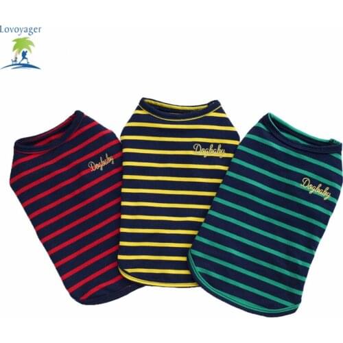 New Fashion Summer Dog Vest Pets Puppy Clothes Stripe T-shirt Soft Cotton Sweatshirt Dogs Costume Red Green Yellow Lovoyager