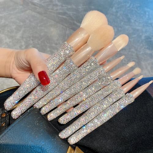 NEW 8pcs Set Make Up Loose Powder Blush Foundation Blooming Eye Shadow Oblique Eyebrow Lip Brush Diamond Makeup Storage Tools