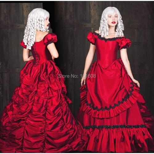 New!Eras Red Ruffle Witch Halloween Cosplay dress Colonial Georgian Marie Antoinette Renaissance Gothic Historical dress HL-480