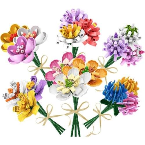 New Crocus Michelia Hibiscus Camellia Bouquets Building Blocks MOC Flowers Plants Accessories Bricks Kids DIY Educational Toys