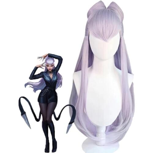 Game KDA Baddest Evelynn Cosplay Wigs LOL KDA Long Purple Wigs with Buns Heat Resistant Synthetic Hair