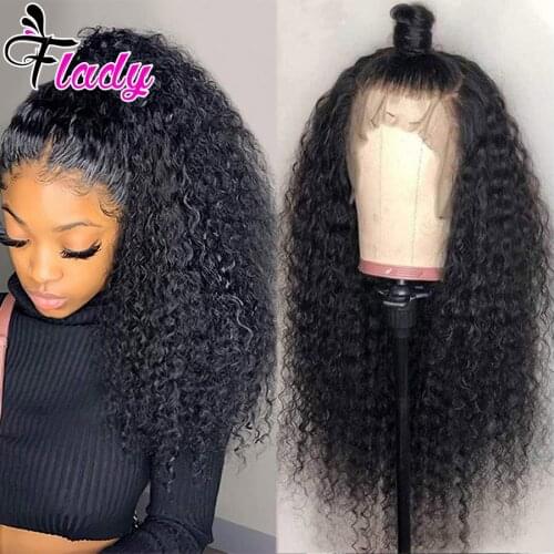 HD Transparent Lace Front Human Hair Wigs For Black Women PrePlucked 180% Remy Peruvian Kinky Curly 13x4 Lace Frontal Wig Flady