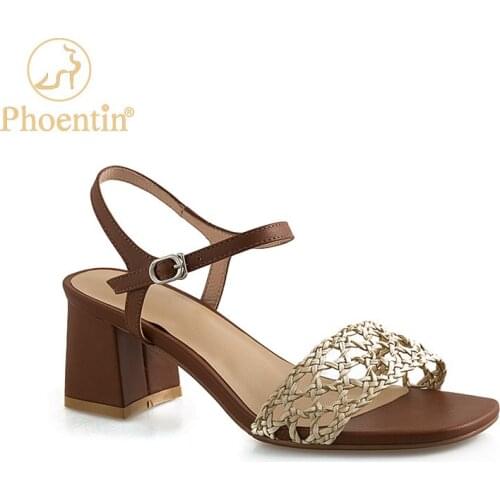 Phoentin brown open toe sandals 2020 womens shoes size 42 hollow out design Weave retro cross strap buckle summer shoes FT972