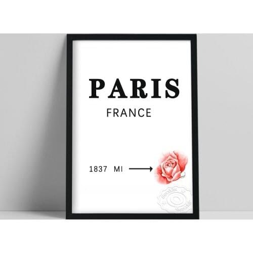 Paris France Mi Prints Poster, Pink Rose Art Prints, Minimalism Flower Letter Canvas Painting, Living Room Wall Art Home Decor