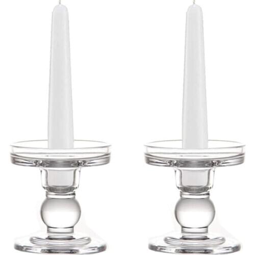 Clear Glass Pillar Candle Holder, Dual Use Taper Candle Stand for Pillar or Taper Candlesticks (2 Pack) (3.15inch)
