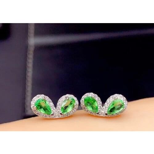 New natural Tsavorite earrings 925 silver Gold Mini butterfly earrings for women tiny jewelry