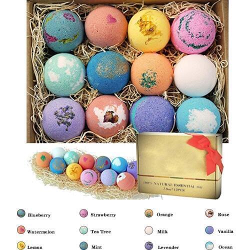 12Pcs Bath Salt Ball Bubble Shower Bombs Ball Body Cleaner Stress Relief Aromatic Moisturizing Exfoliating Skin Care Shower Ball