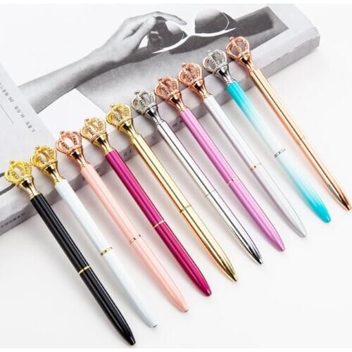 Mini Ballpoint Pen Metal Crown Cristal Pencil 1 mm Black Ink Colored Rotating Slim Ball Point Pen with Case Box Bag Stationery