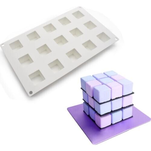 Silicone Mould for Cake Jelly Pudding Candy Chocolate, 15 Holes Squares