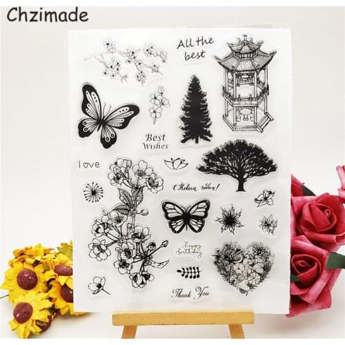 Chzimade Butterfly Flower Silicone Clear Stamps For Scrapbooking DIY Album Paper Cards Making Decorative Embossing Rubber Stamp