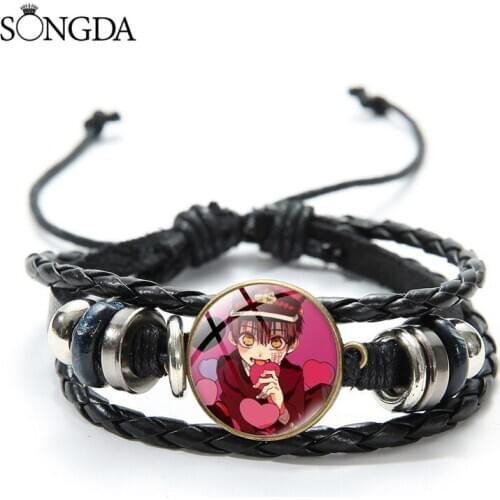 SONGDA Fashion Anime Toilet Bound Hanako Kun Charm Bracelet Multi Layer Leather Figure Photo 3D Glass Cabochon Bracelets Jewelry