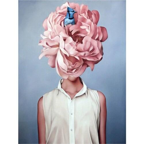 Modern Figure Lady Head Flower Printed Water-Soluble Canvas 11CT Cross Stitch Embroidery Full Kit DMC Threads Gift