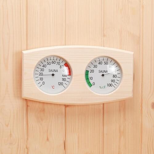 Pine Wood Sauna Thermometer Hygrometer Horizontal Durable Digital Sauna Room Accessories Indoor Humidity Temperature Measurement