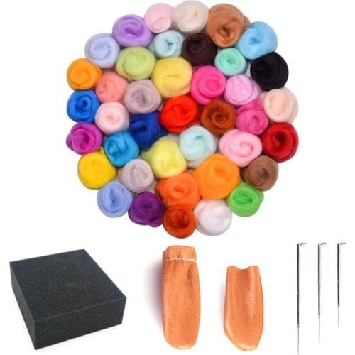 120g Felting Wool for Needle Felting Starter Kit 40 Color x 3g - 3 Needles, 1 Pair Leather Gloves, Foam Mat