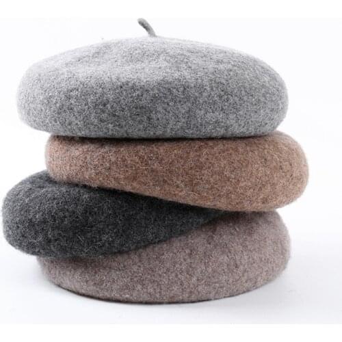 YLWHJJ Lady spring Winter Berets Hat Painter style hat Women Wool Vintage Berets Solid Color Caps Female Bonnet Warm Walking Cap