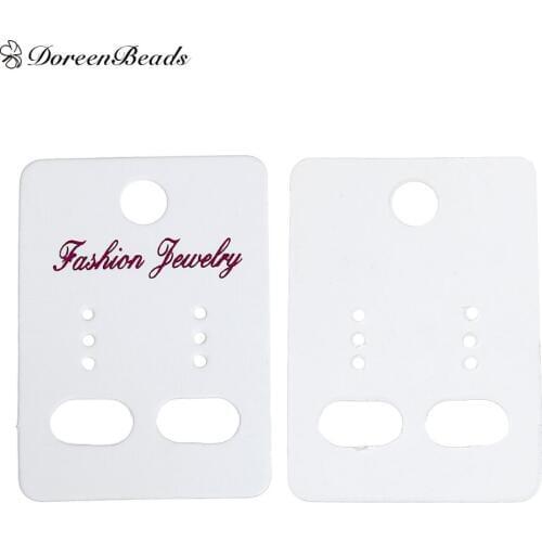 DoreenBeads 100 PCs 45mm x 32mm White Ear Hooks Earring Display Cards "Fashion Jewelry" Printed
