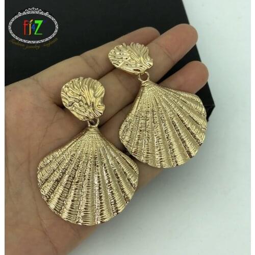 F.J4Z Fashion Big Alloy Seashell Drop Earrings Trendy Women Beach Earring Jewelry pendientes mujer