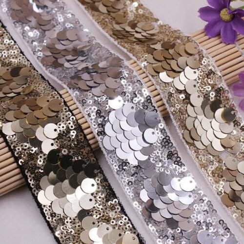 1Yards/Lot Sequins Beaded Lace Trim Mesh Lace Ribbon Clothing accessories Decoration Wedding Dress Sleeve Lace Fabric Applique
